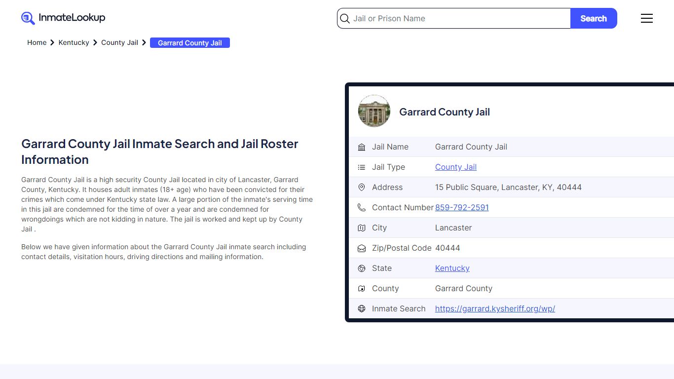 Garrard County Jail Inmate Search and Jail Roster Information