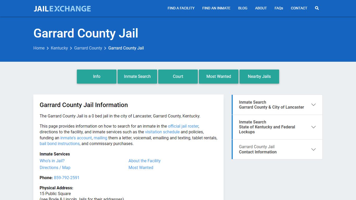 Garrard County Jail, KY Inmate Search, Information